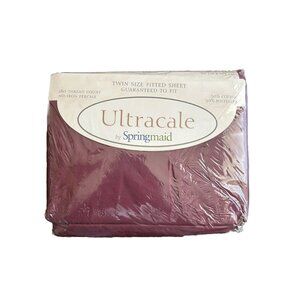 Vintage Springmaid Twin Fitted Sheet  180 Percale Burgundy Red Bedding Home